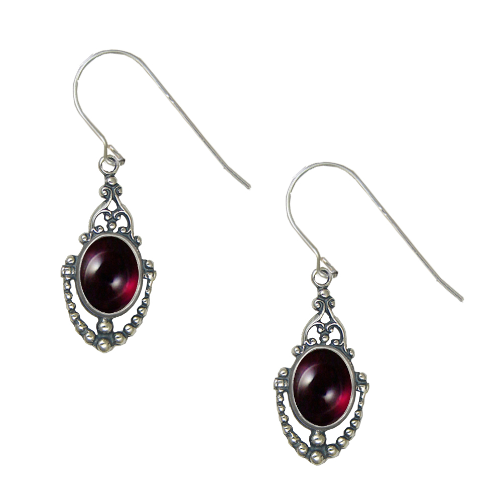 Sterling Silver Victorian Garnet Drop Dangle Earrings